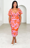 Miley Midi Dress - Orange Pink Print Texture
