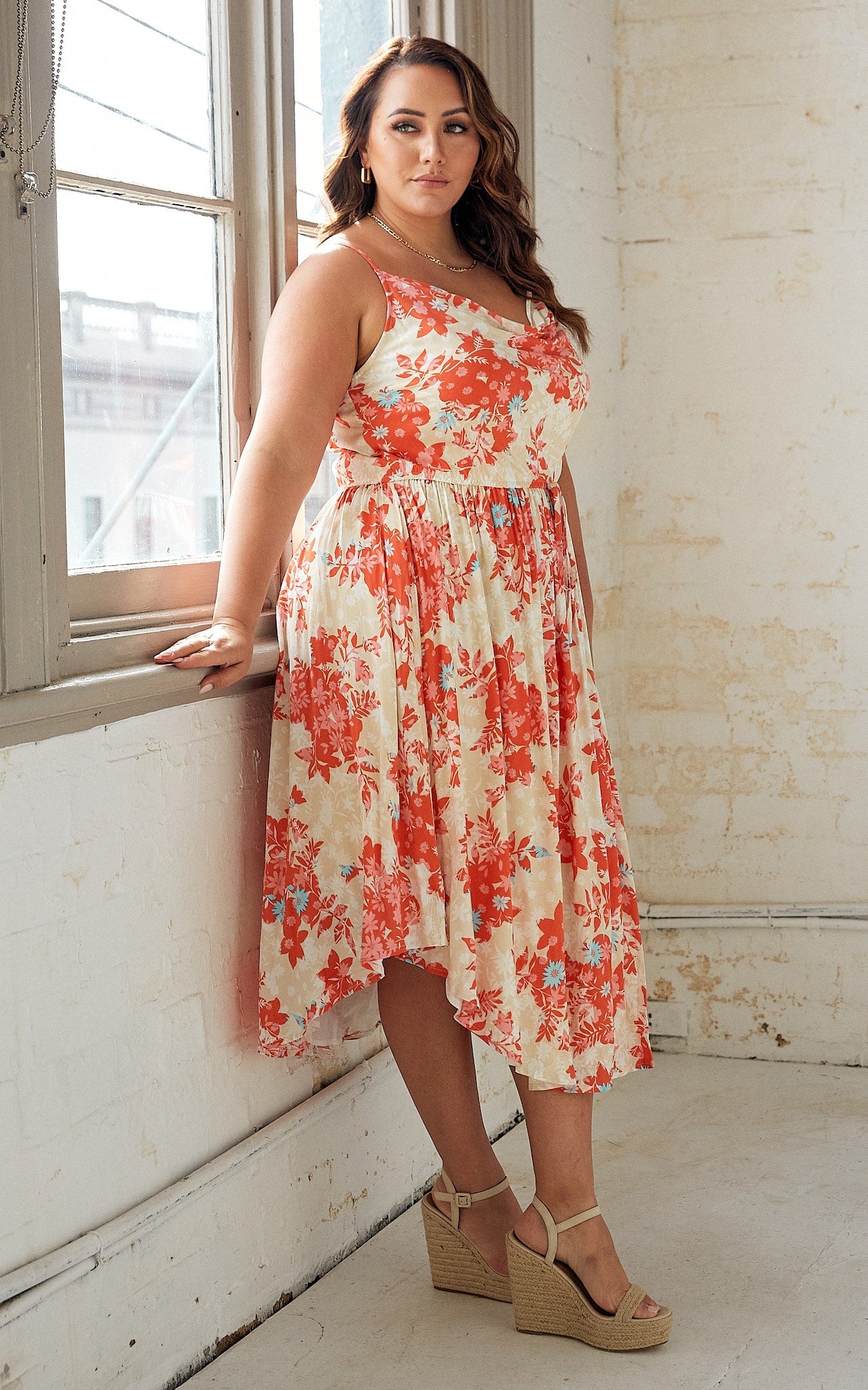 Milo Dress - Beige Orange Floral