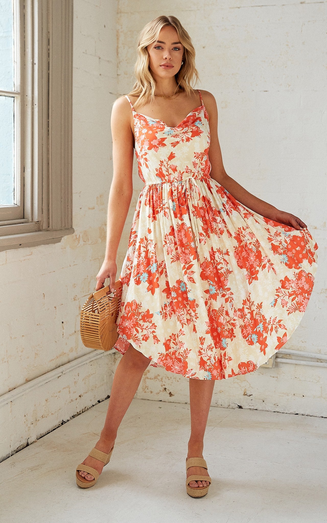 Milo Dress - Beige Orange Floral