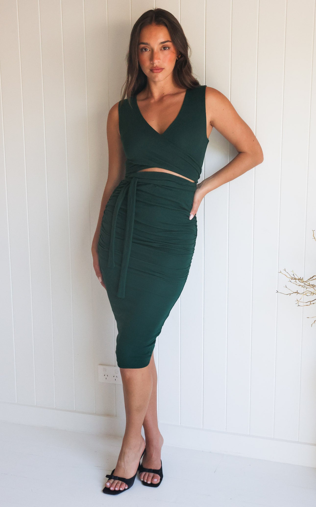 Mimi Sleeveless Midi Dress - Dark Forest Green