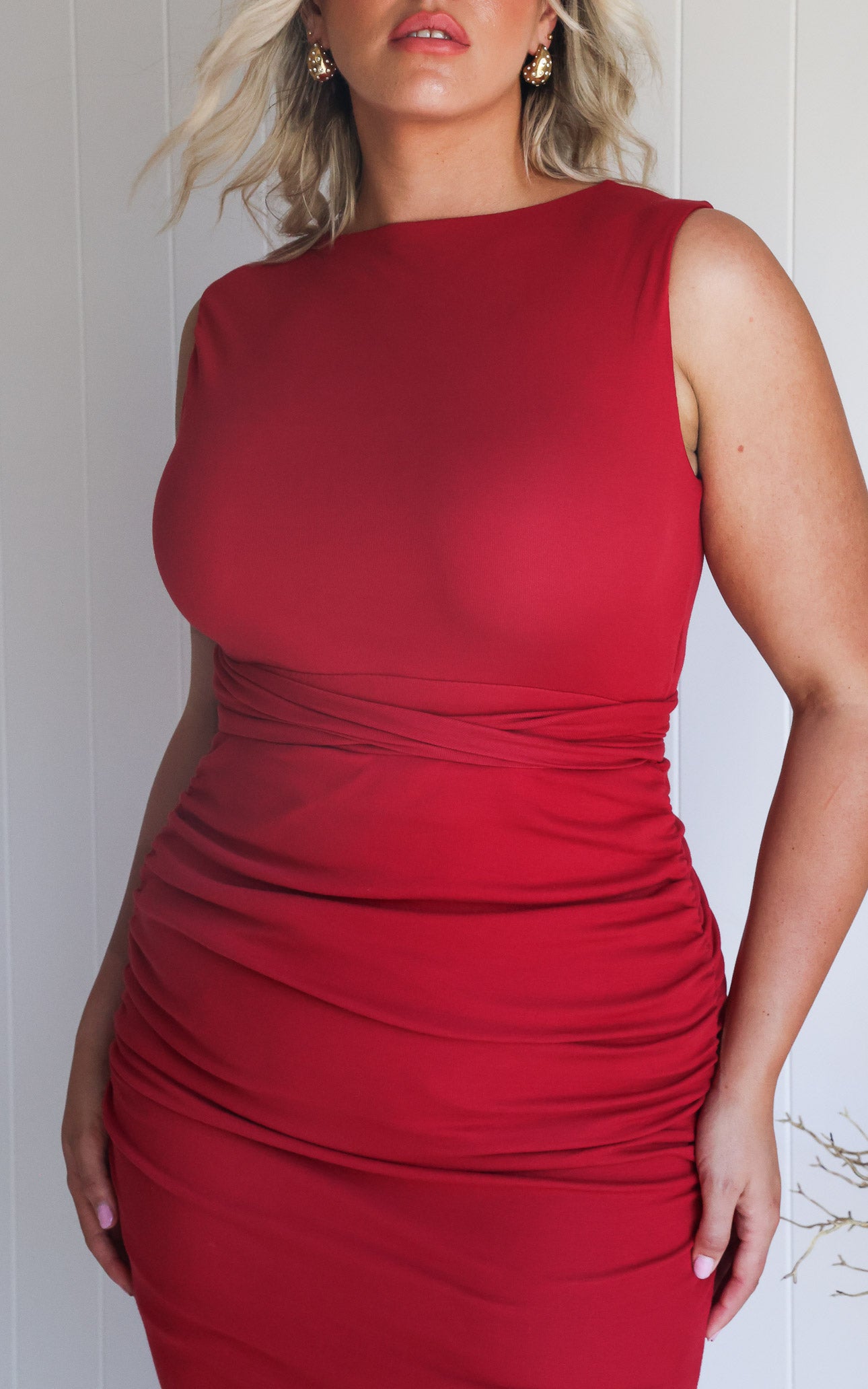 Mimi Sleeveless Midi Dress - Red