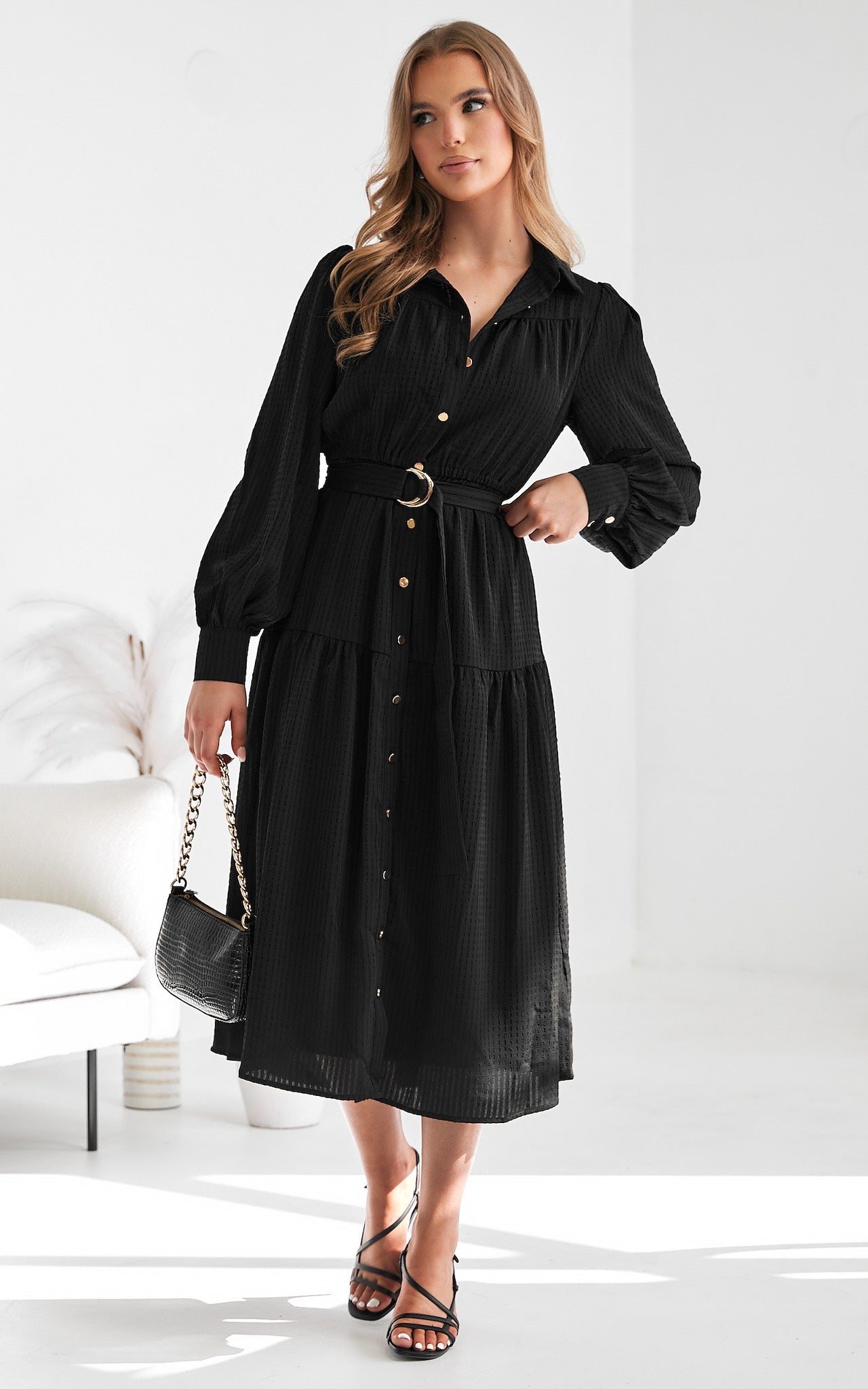 Mindy Midi Dress - Black Texture