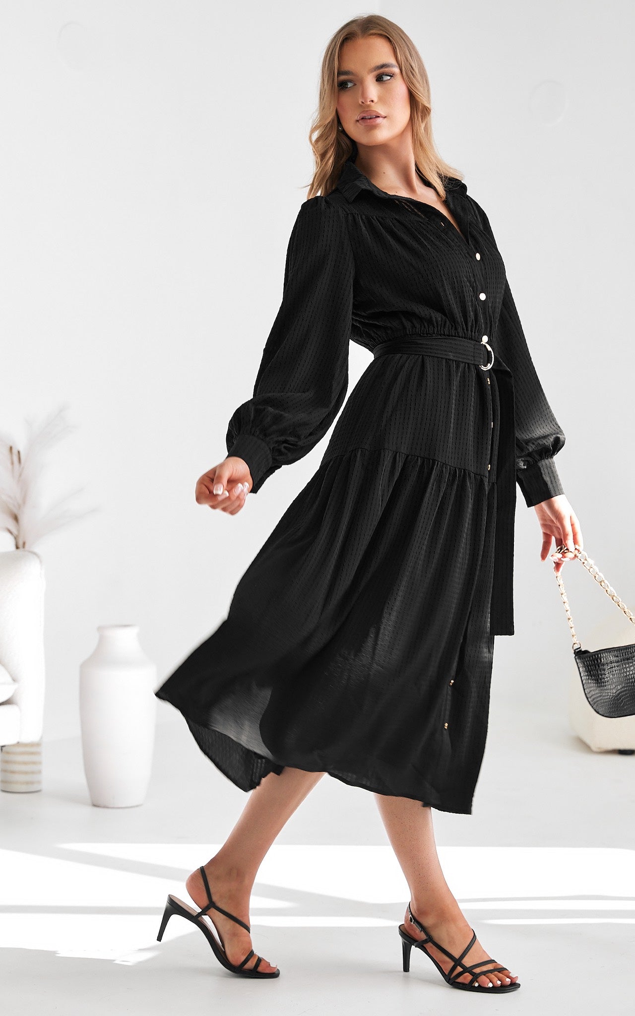 Mindy Midi Dress - Black Texture