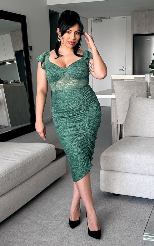 Mirae Lace-Sleeve Dress with Elegant Detailing