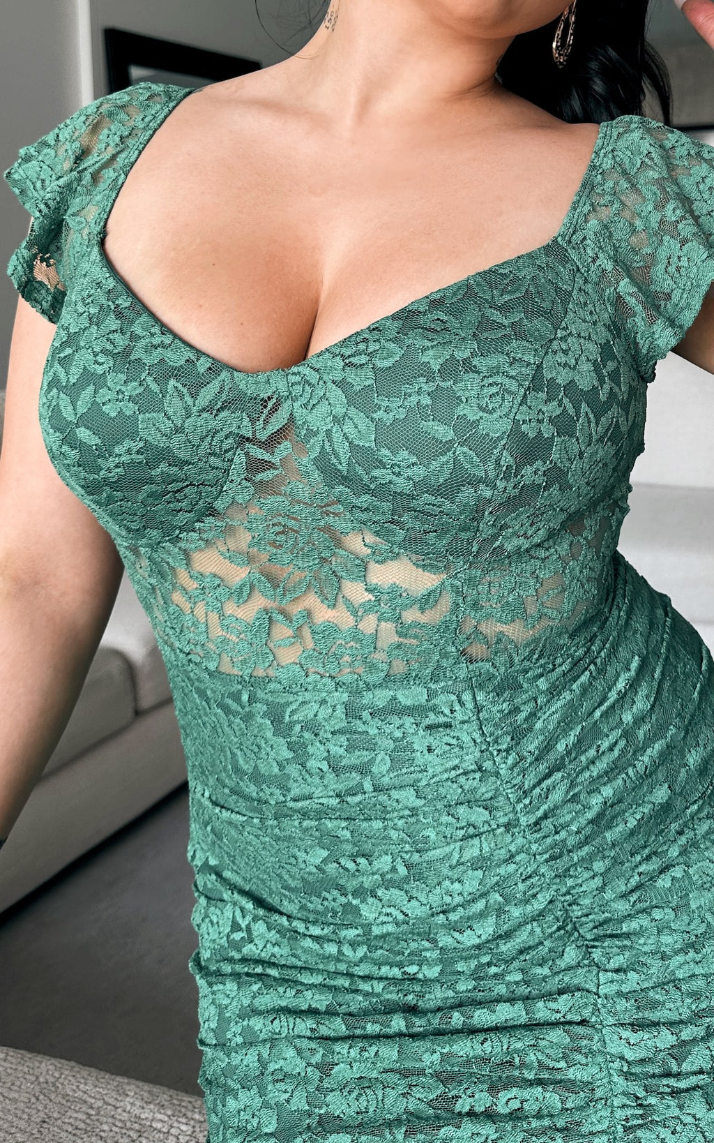 Mirae Lace Midi Dress - Emerald