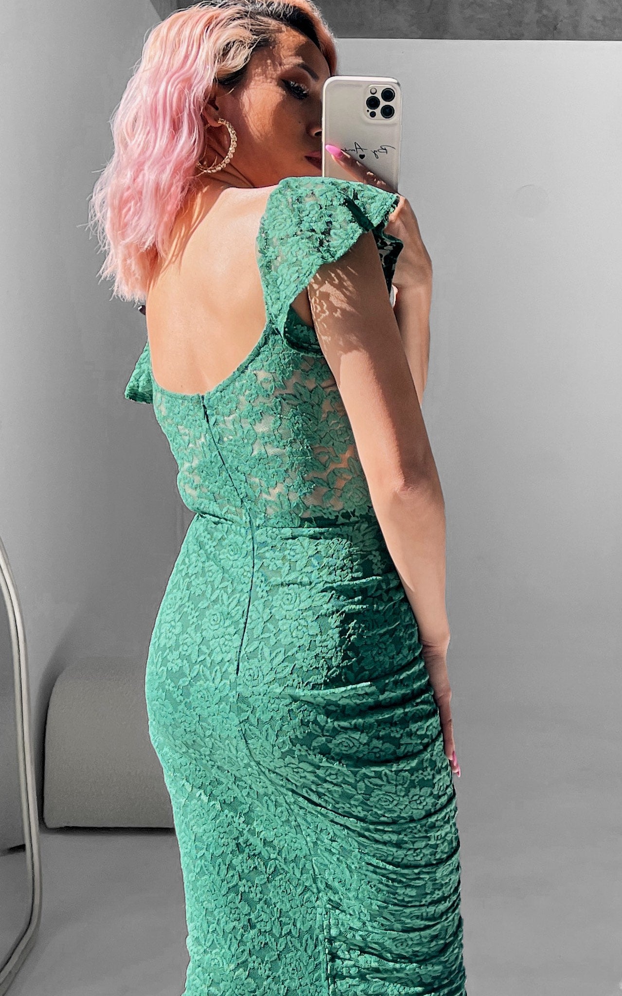 Mirae Lace Midi Dress - Emerald