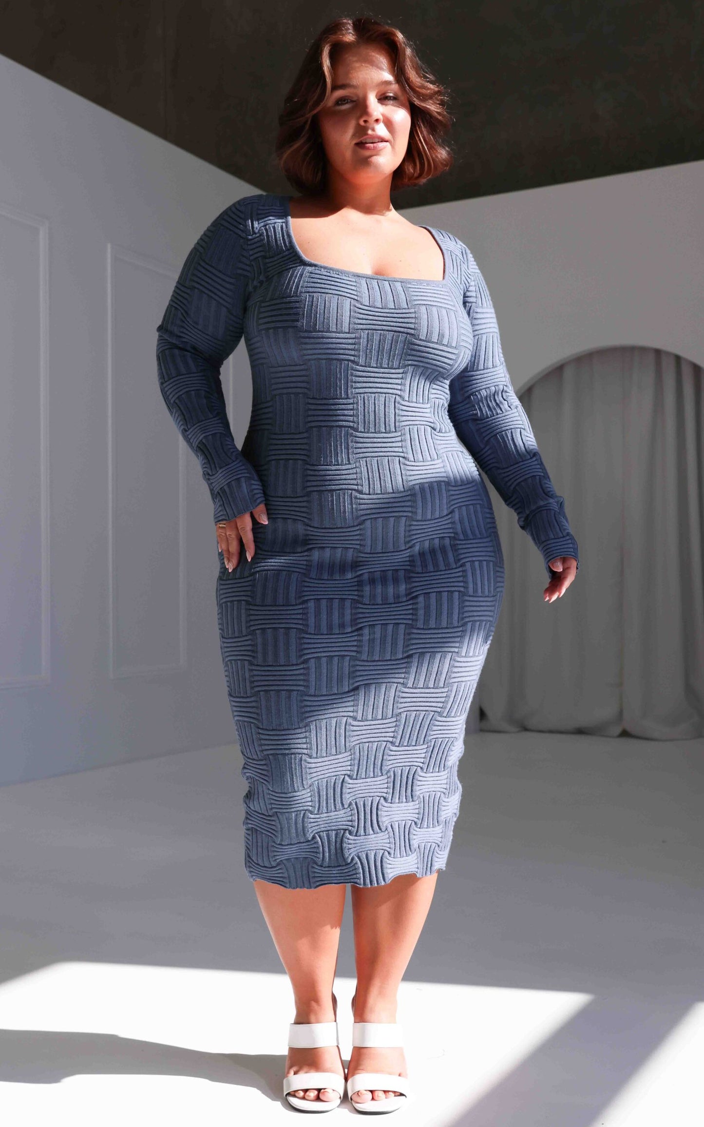 Miya Knit Midi Dress - Blue Marle