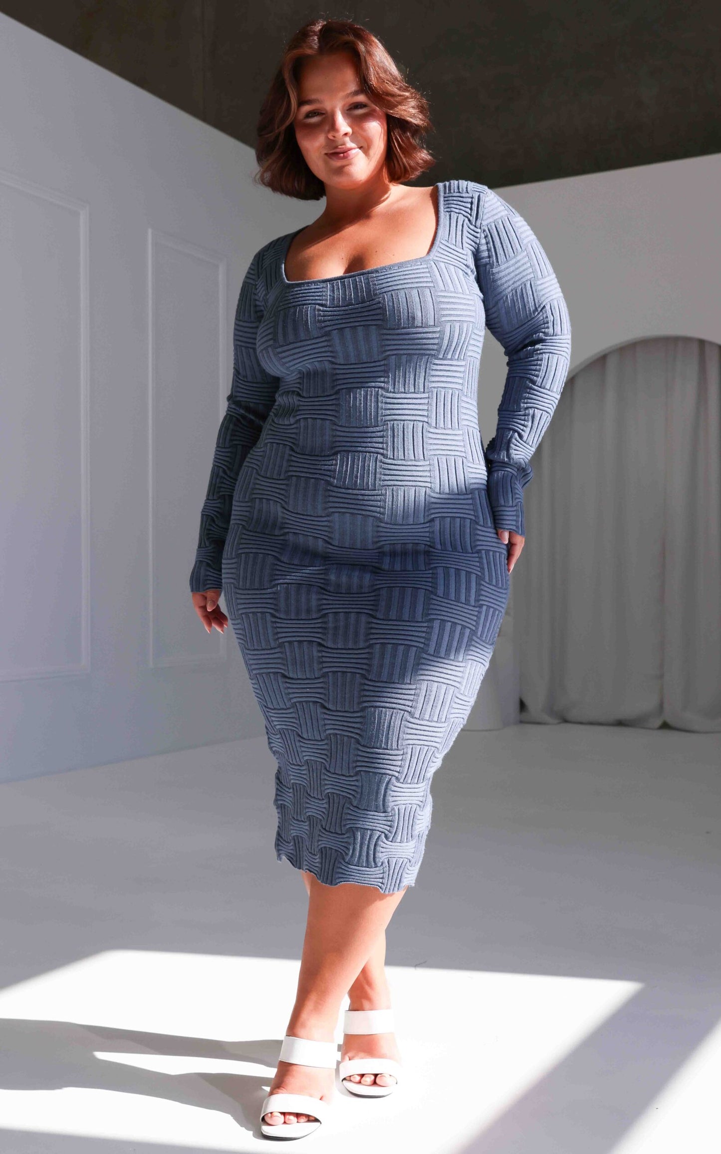 Miya Knit Midi Dress - Blue Marle