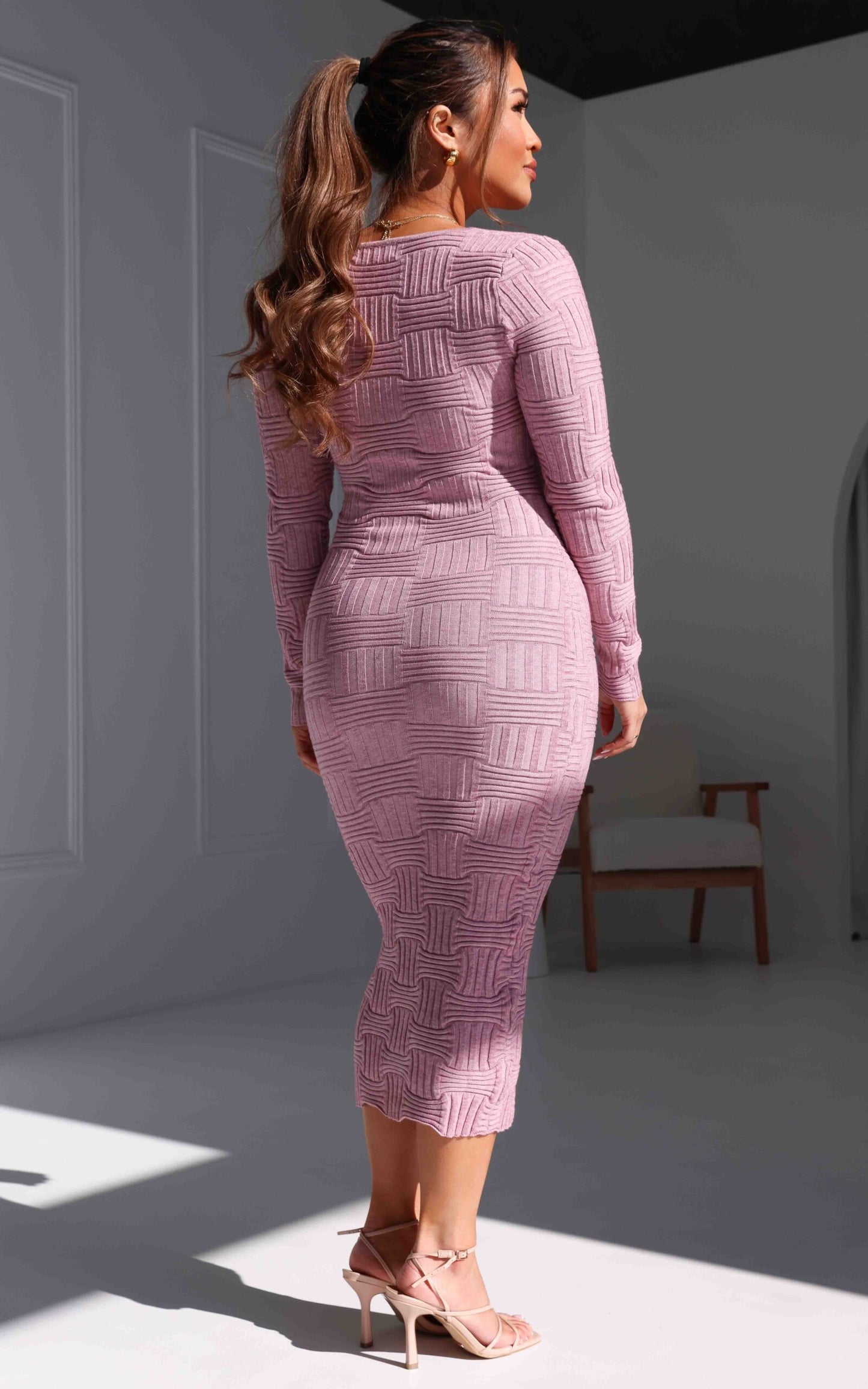 Miya Knit Midi Dress - Pink Marle