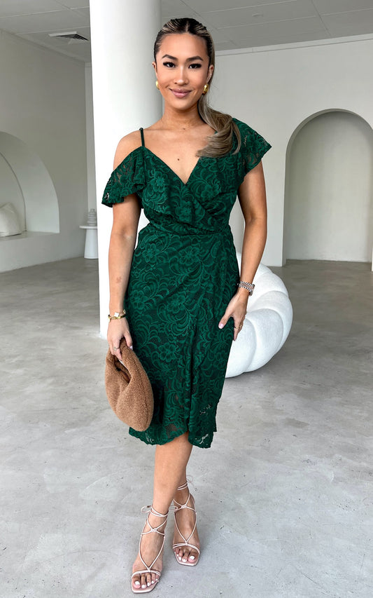 Mon Cherie Lace Midi Dress - Emerald