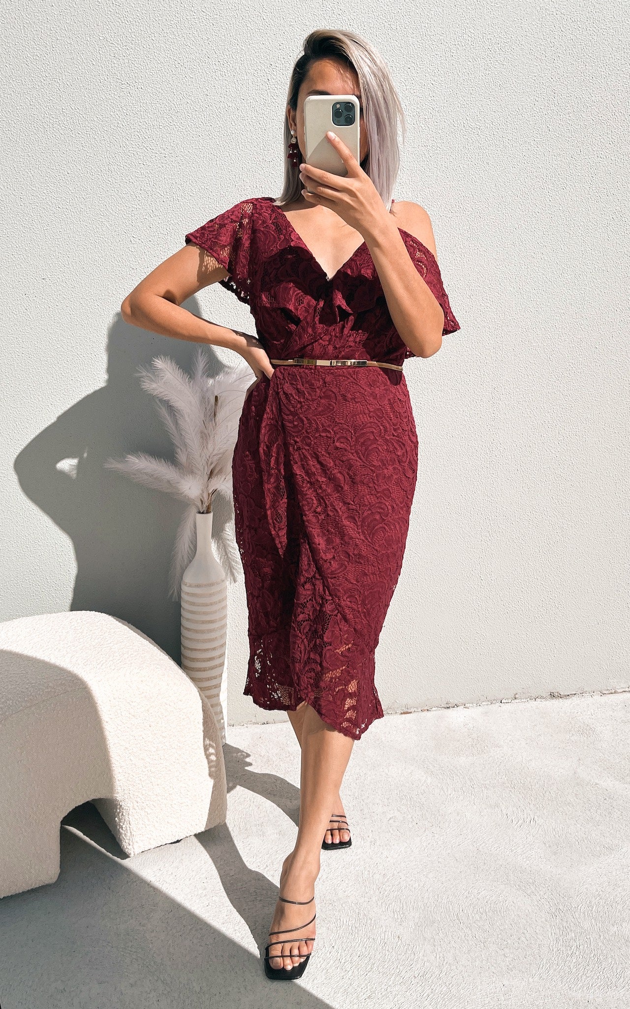 Mon Cherie Lace Midi Dress - Wine