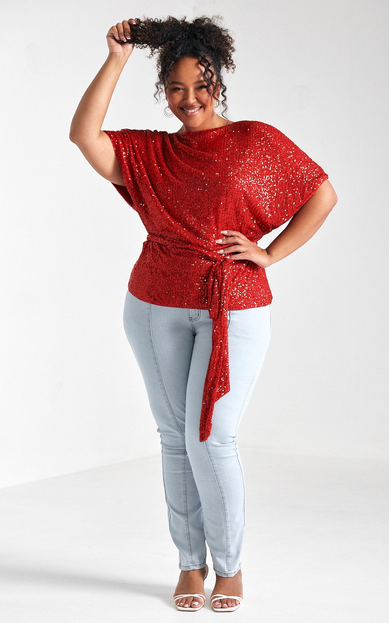 Monaco Sequin Wrap Top - Red