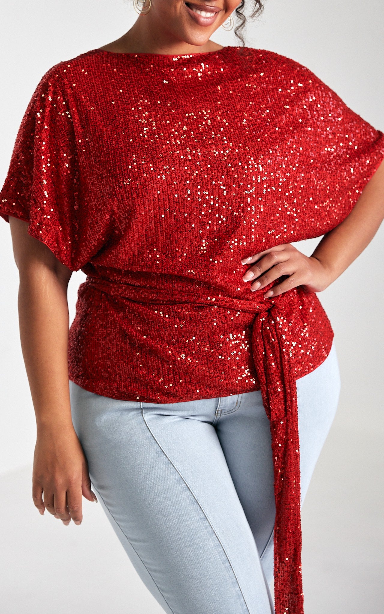 Monaco Sequin Wrap Top - Red