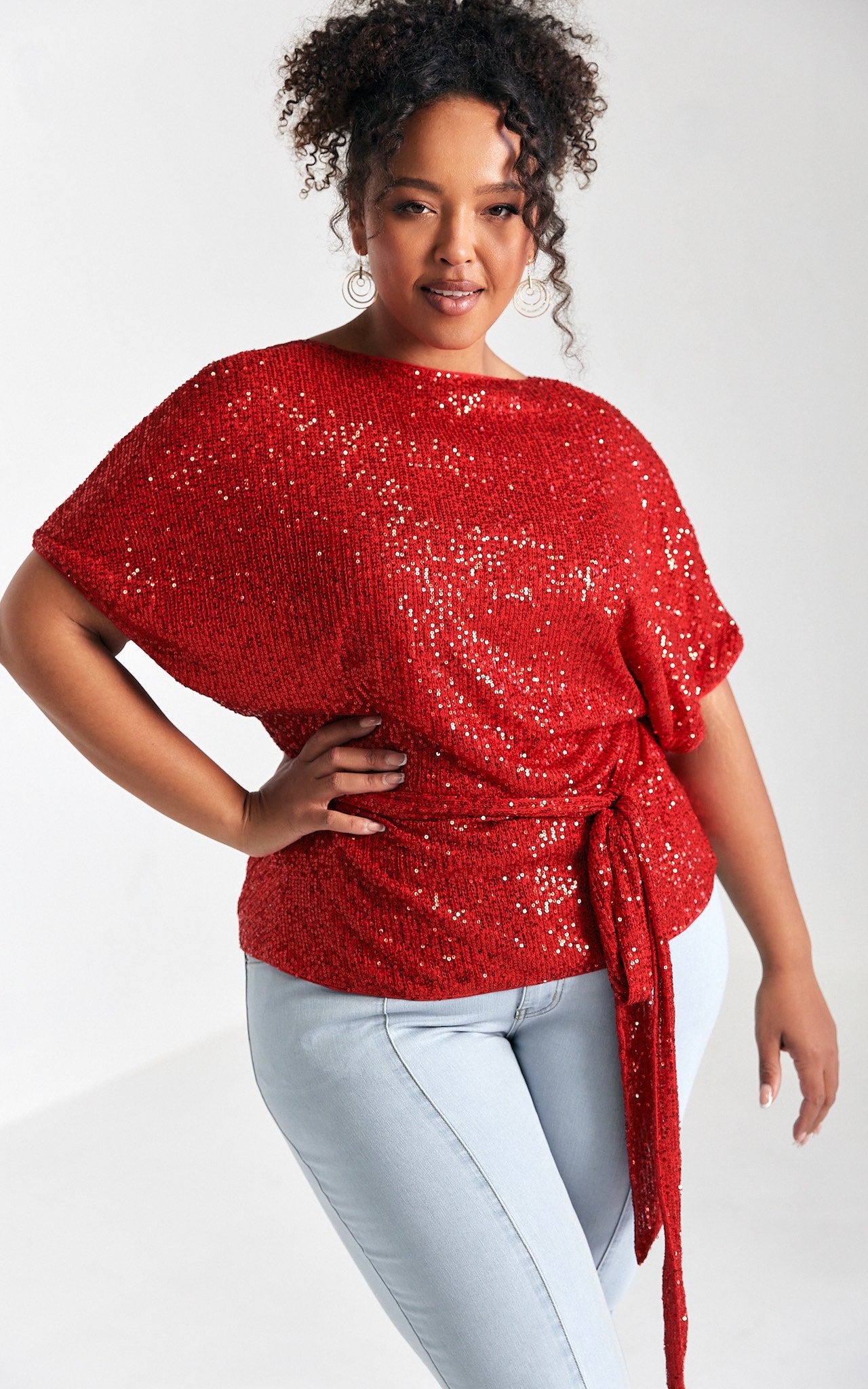 Monaco Sequin Wrap Top - Red