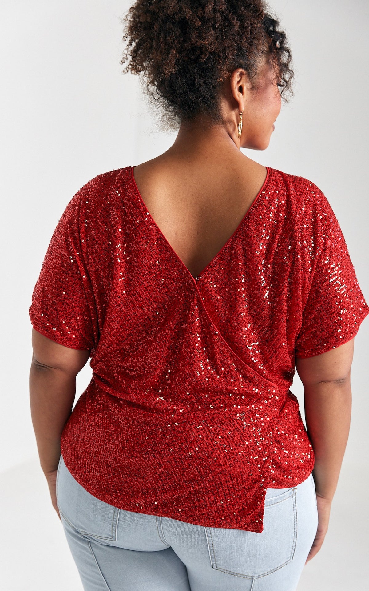 Monaco Sequin Wrap Top - Red