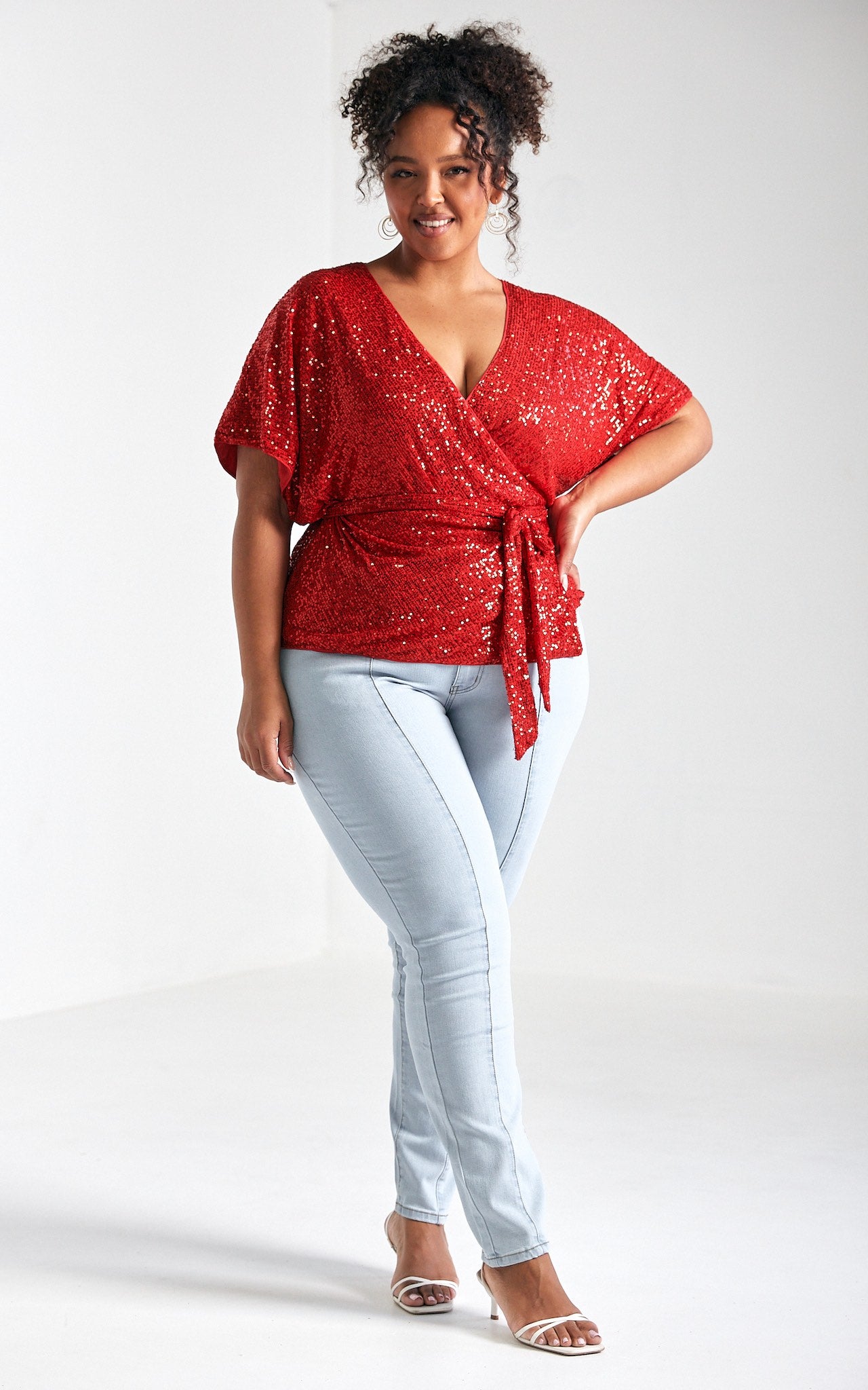 Monaco Sequin Wrap Top - Red