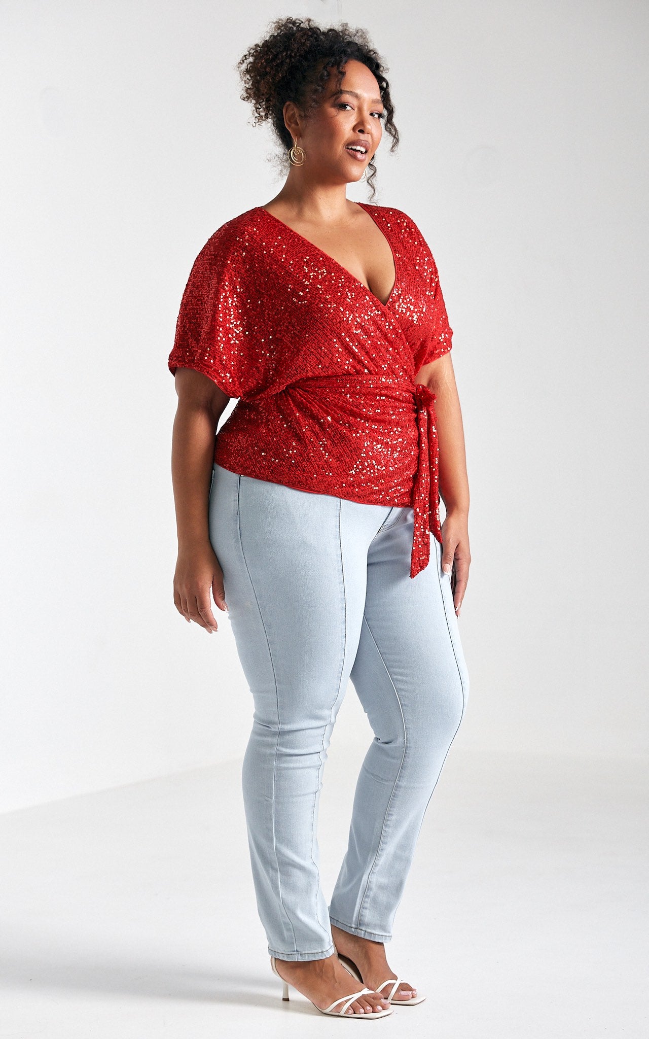 Monaco Sequin Wrap Top - Red