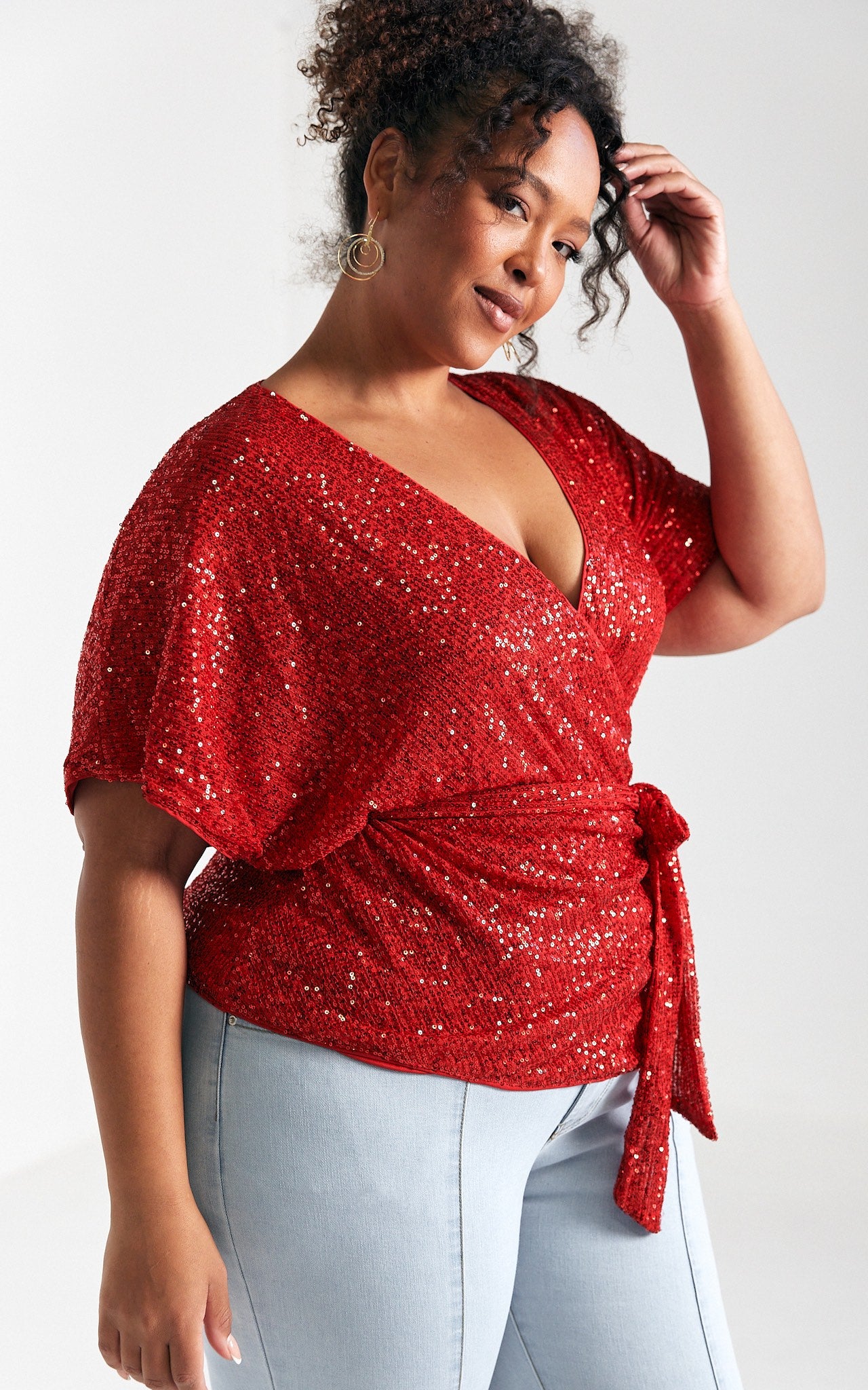 Monaco Sequin Wrap Top - Red