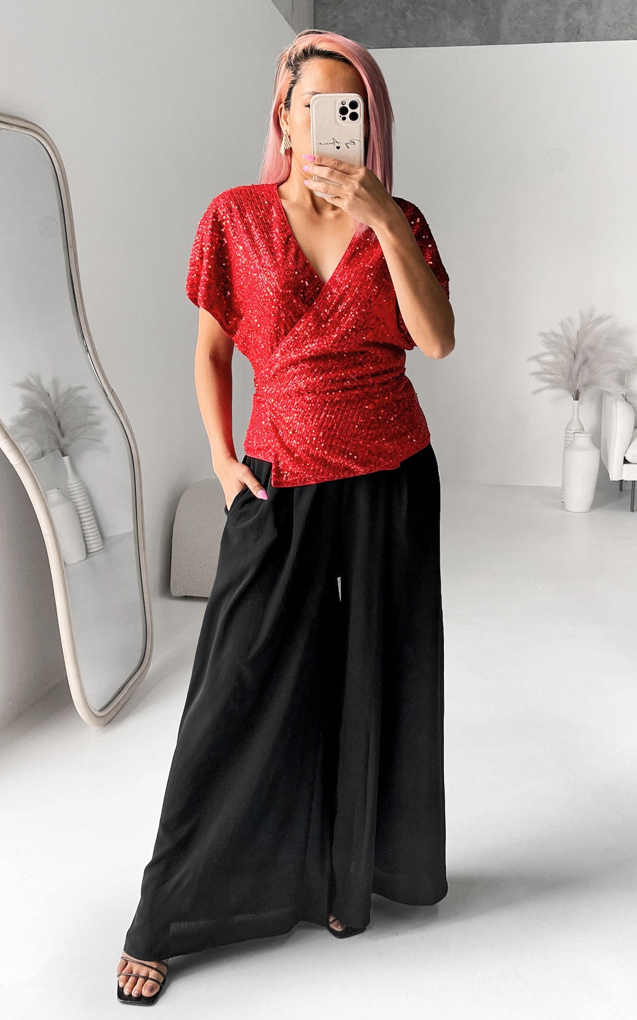 Monaco Sequin Wrap Top - Red