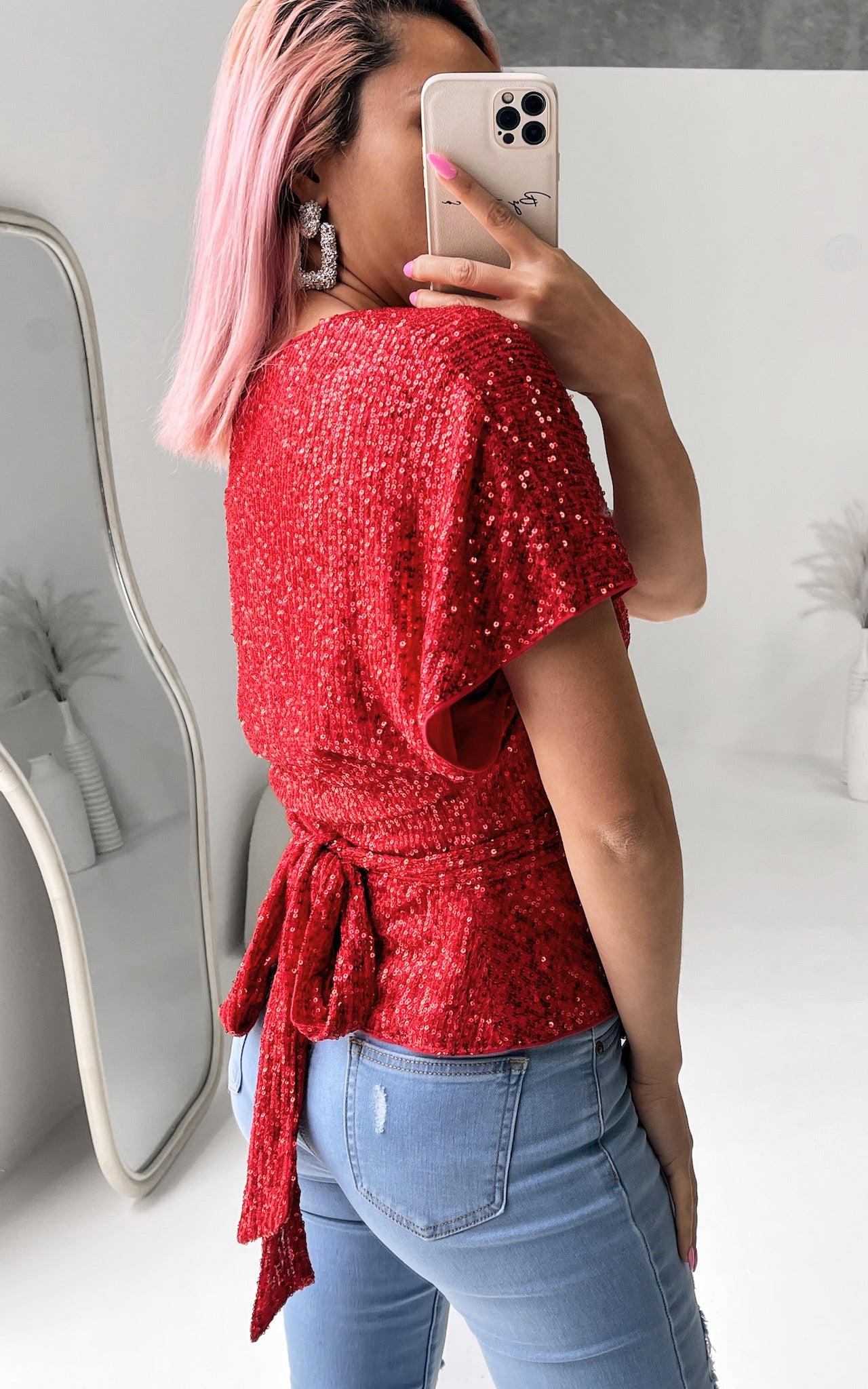 Monaco Sequin Wrap Top - Red