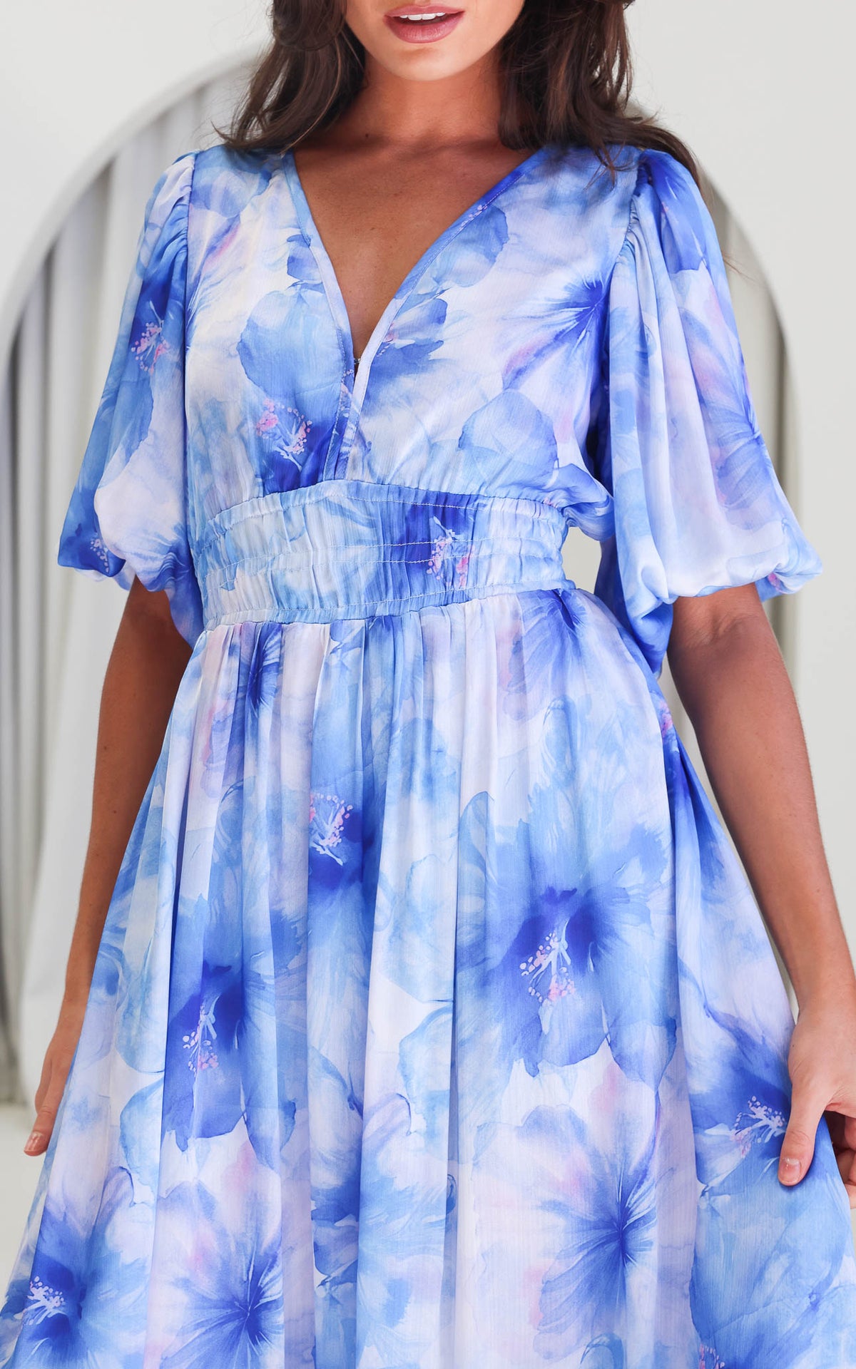 Monique Puff Sleeve Maxi Dress - Blue Floral