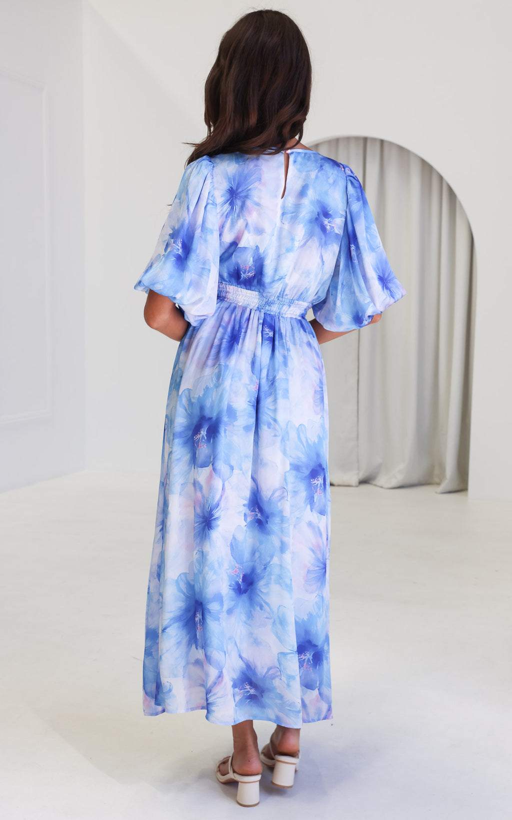 Monique Puff Sleeve Maxi Dress - Blue Floral