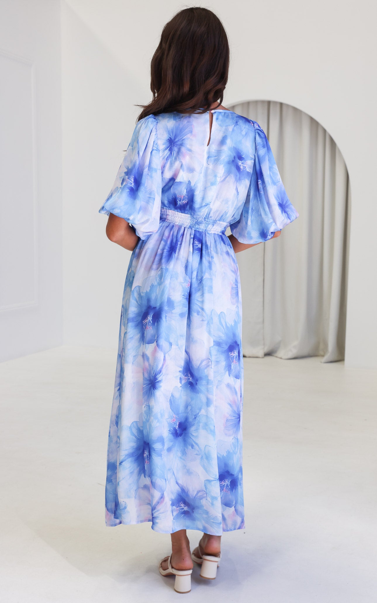Monique Puff Sleeve Maxi Dress - Blue Floral