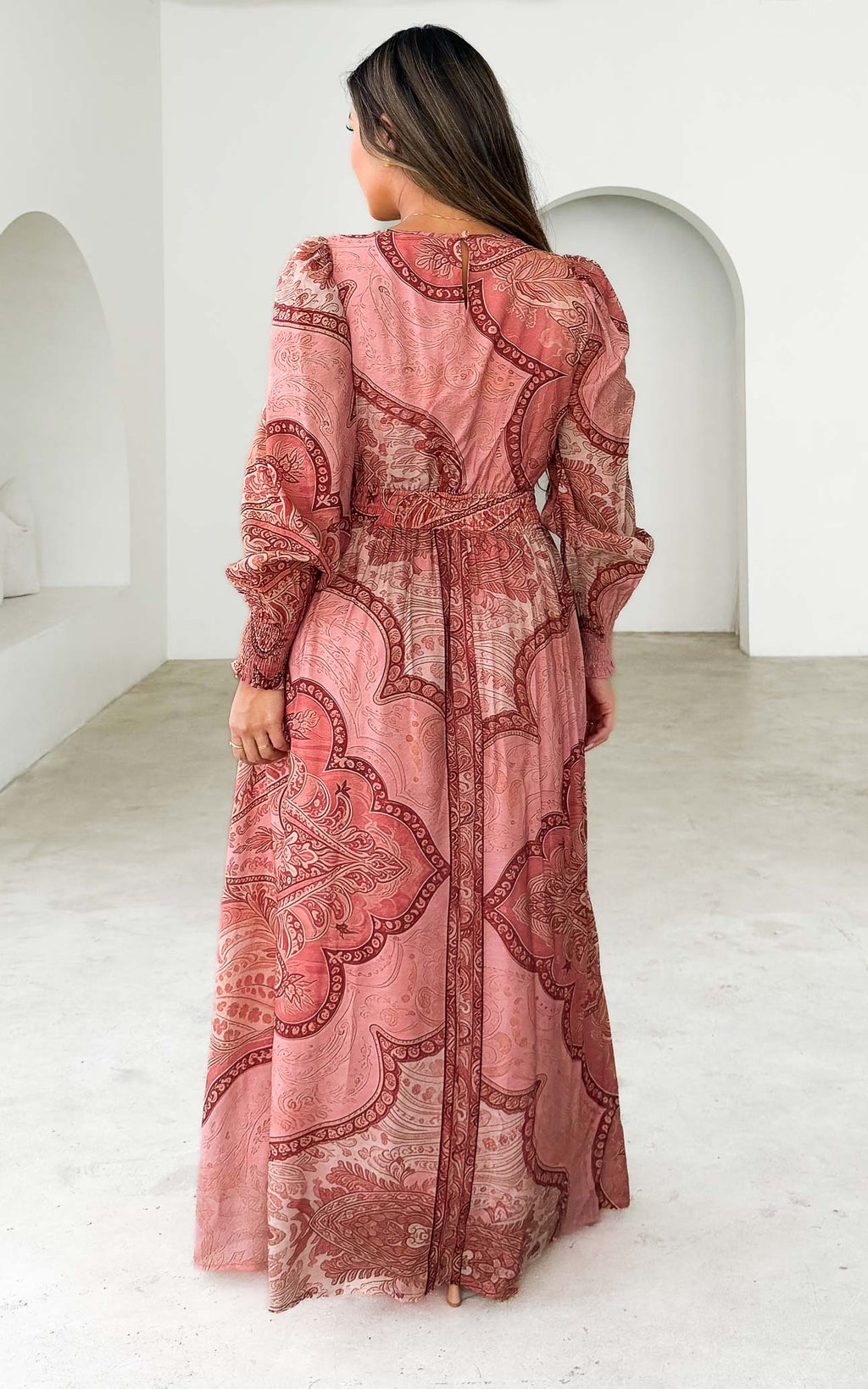 Monique Long Sleeve Maxi Dress - Pink Print