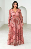 Monique Long Sleeve Maxi Dress - Pink Print