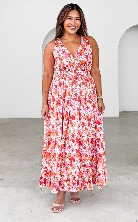 Monique Sleeveless Maxi Dress - Pink Multi Floral
