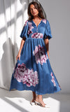 Monique Maxi Dress - Steel Blue Mauve Floral