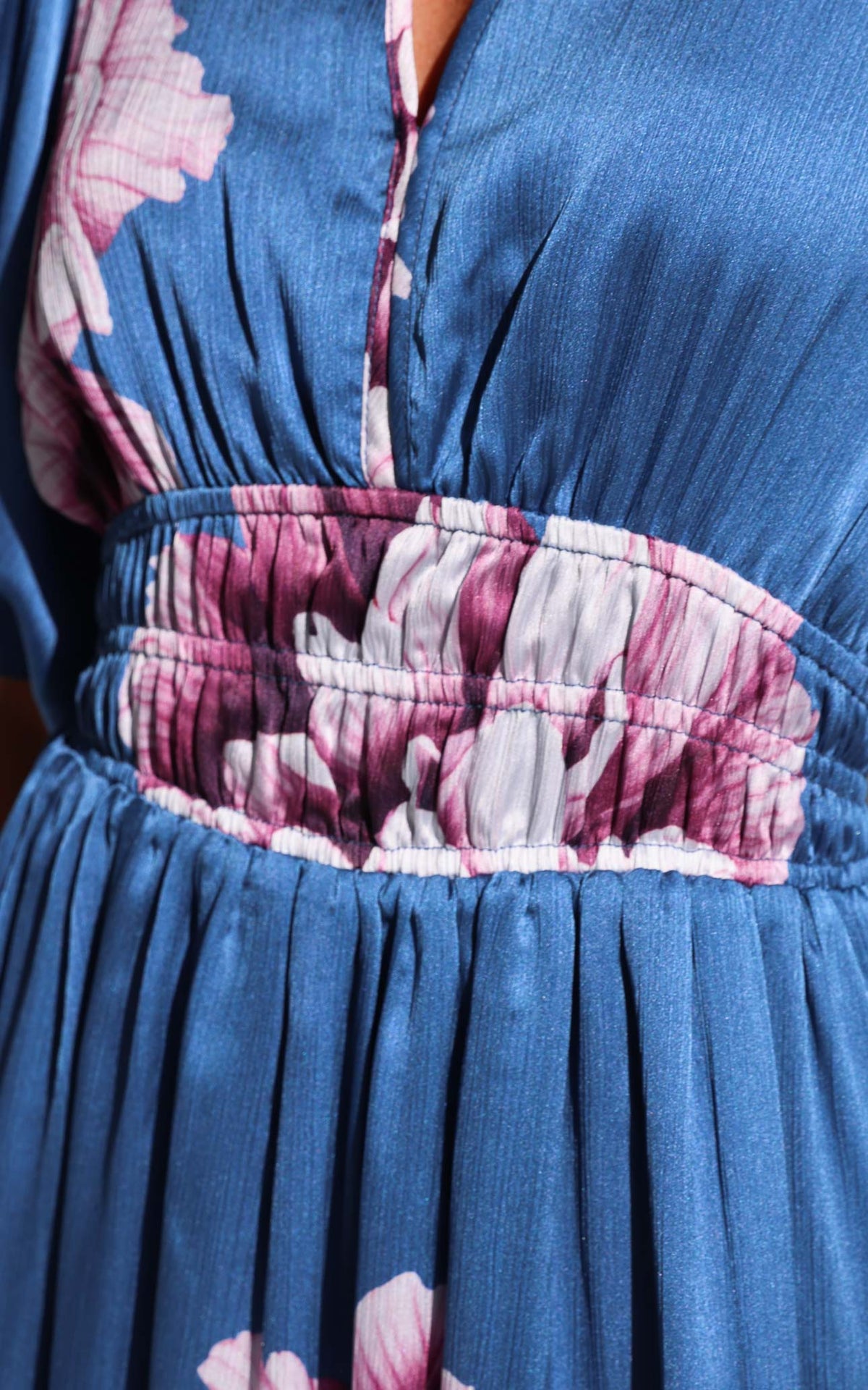 Monique Puff Sleeve Maxi Dress - Steel Blue Mauve Floral