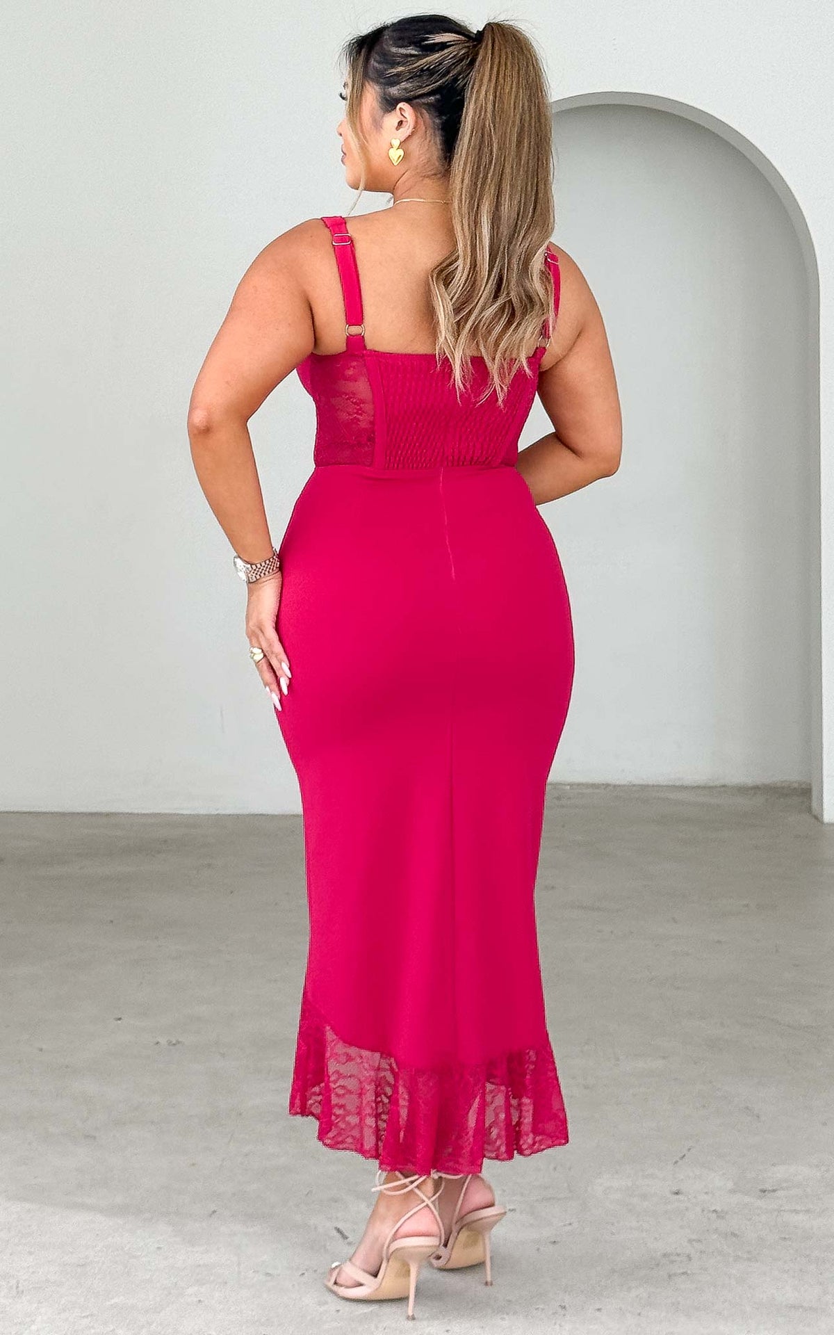 MOULIN SWEETHEART SHEER LACE BODICE ASYMMETRIC WATERFALL HEM RUCHED ...