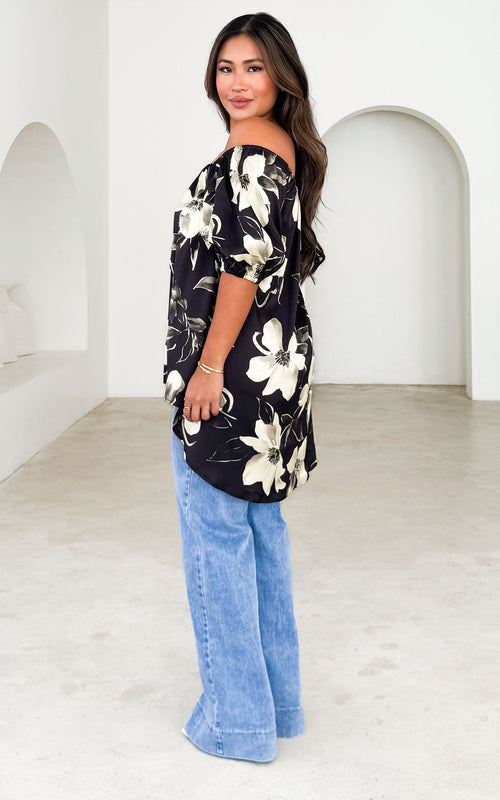 Myrtle Top - Charcoal Navy Floral