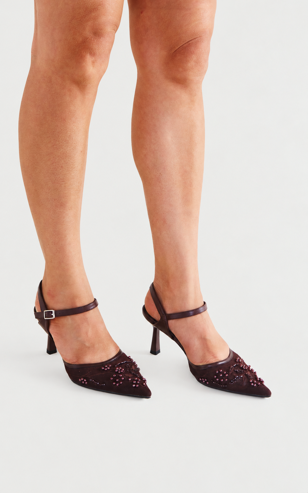 Matilda Heels - Chocolate Brown Floral Bead