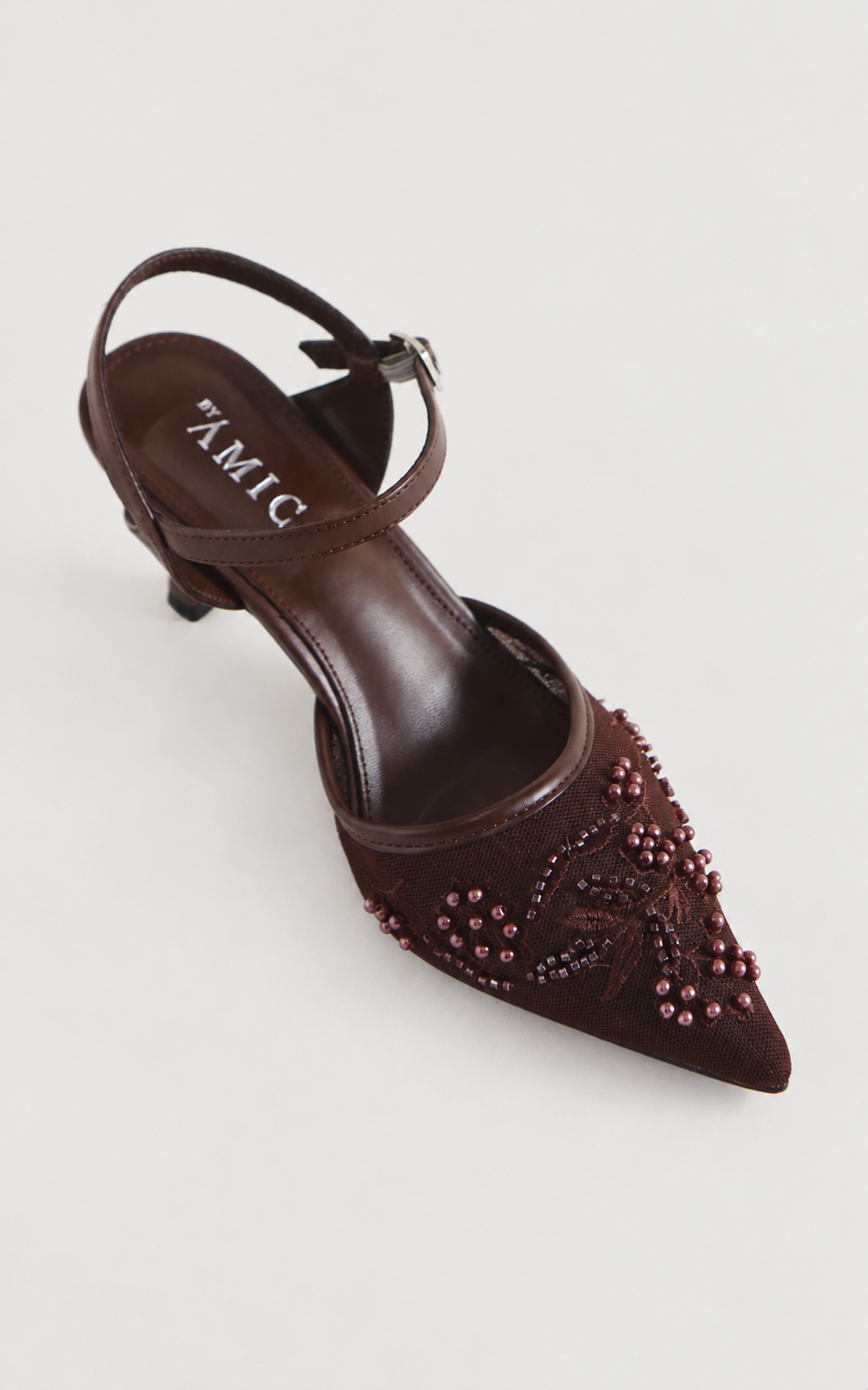 Matilda Heels - Chocolate Brown Floral Bead
