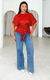 Monaco Sequin Wrap Top - Red
