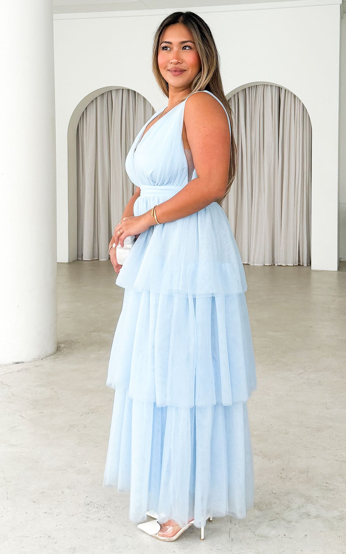 Monette Tulle Maxi Dress - Baby Blue