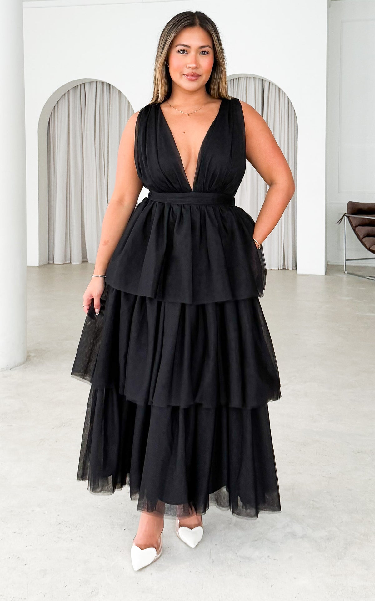Monette Tulle Maxi Dress - Black