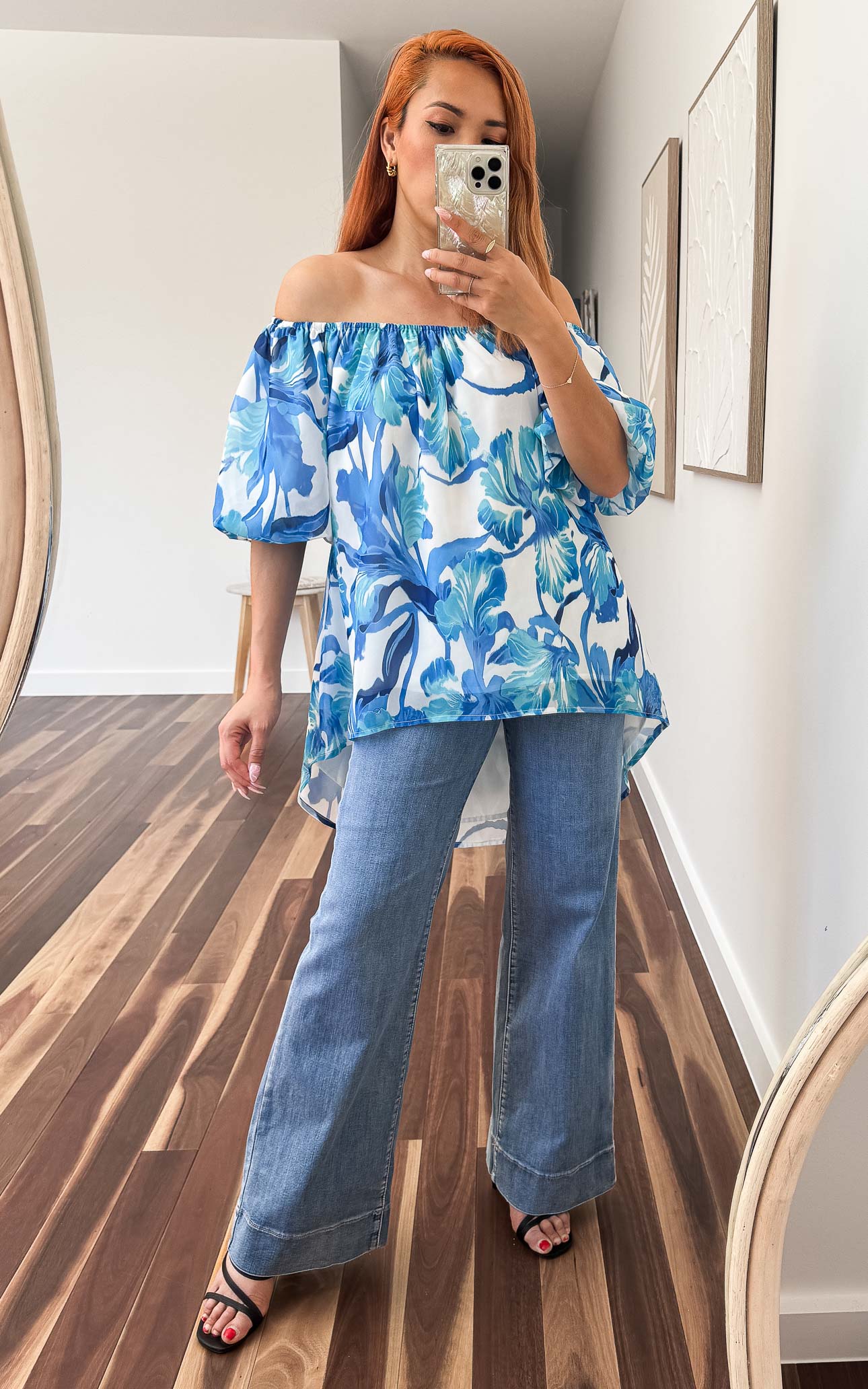 Myrtle Top - White Blue Floral