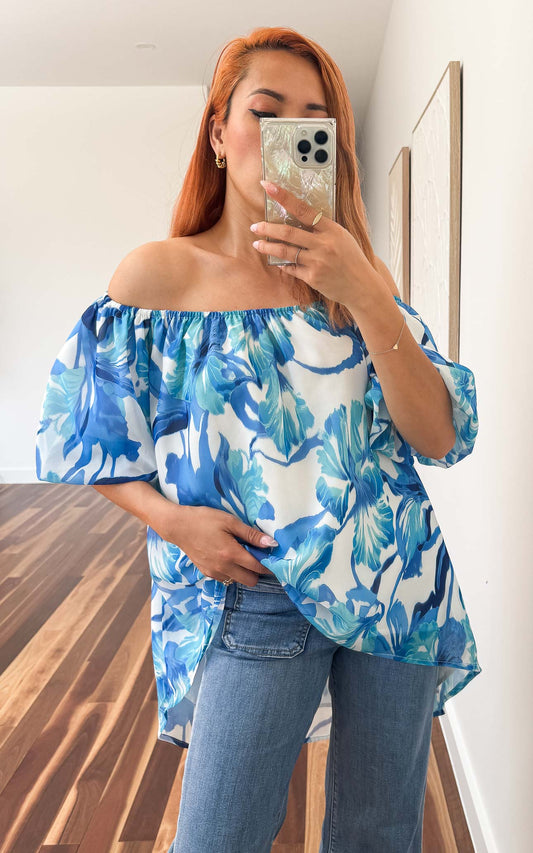 Myrtle Top - White Blue Floral