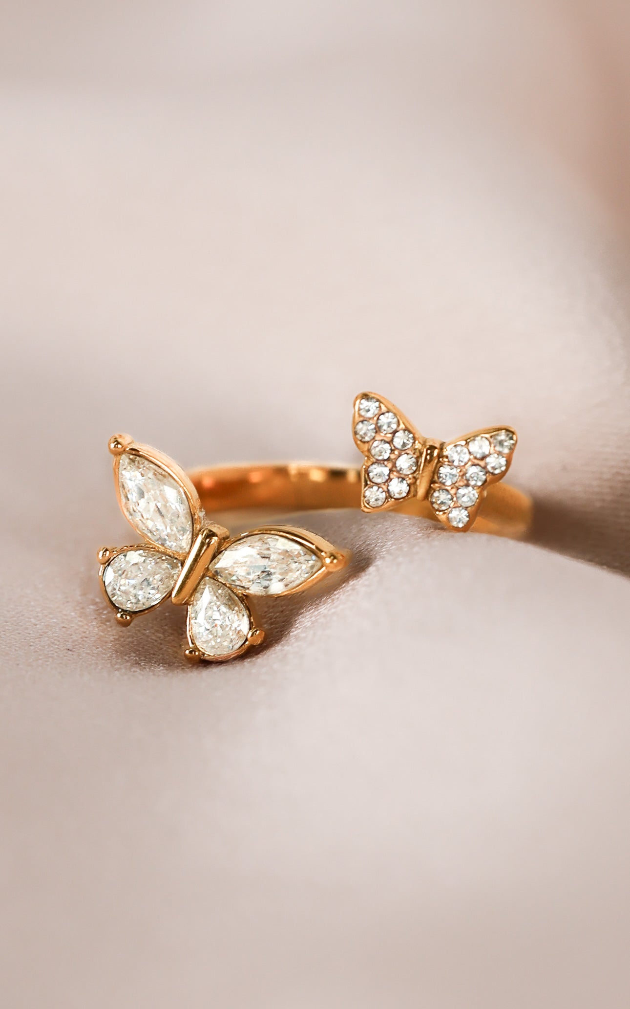 Nabi Ring - Gold Twin Diamante Butterfly
