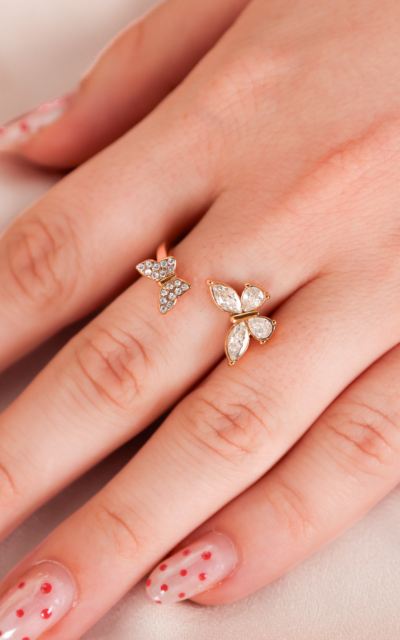 Nabi Ring - Gold Twin Diamante Butterfly