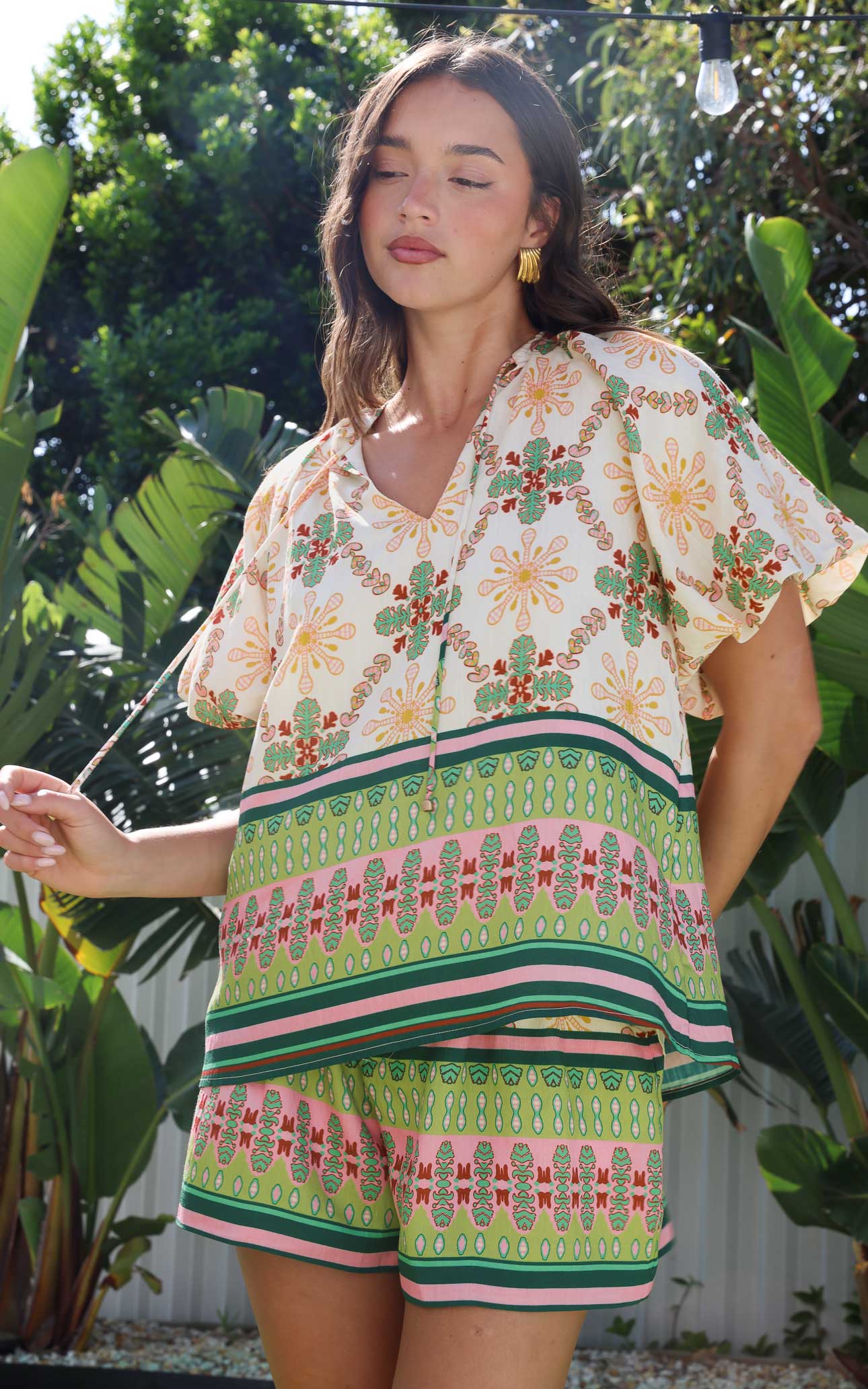 Nakita Top - Cream Green Multi Print