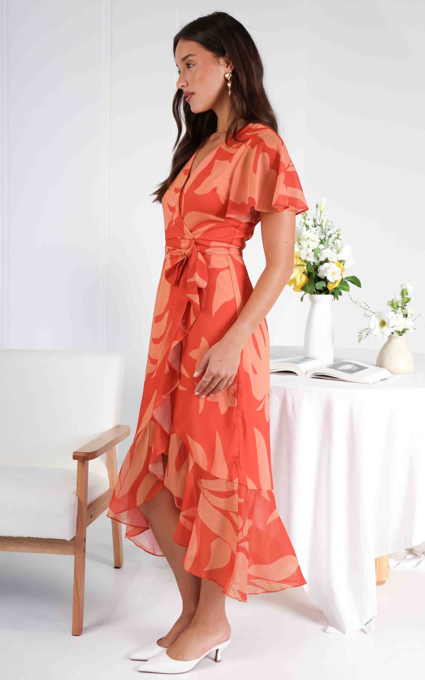 Nala Maxi Dress - Coral Orange Floral