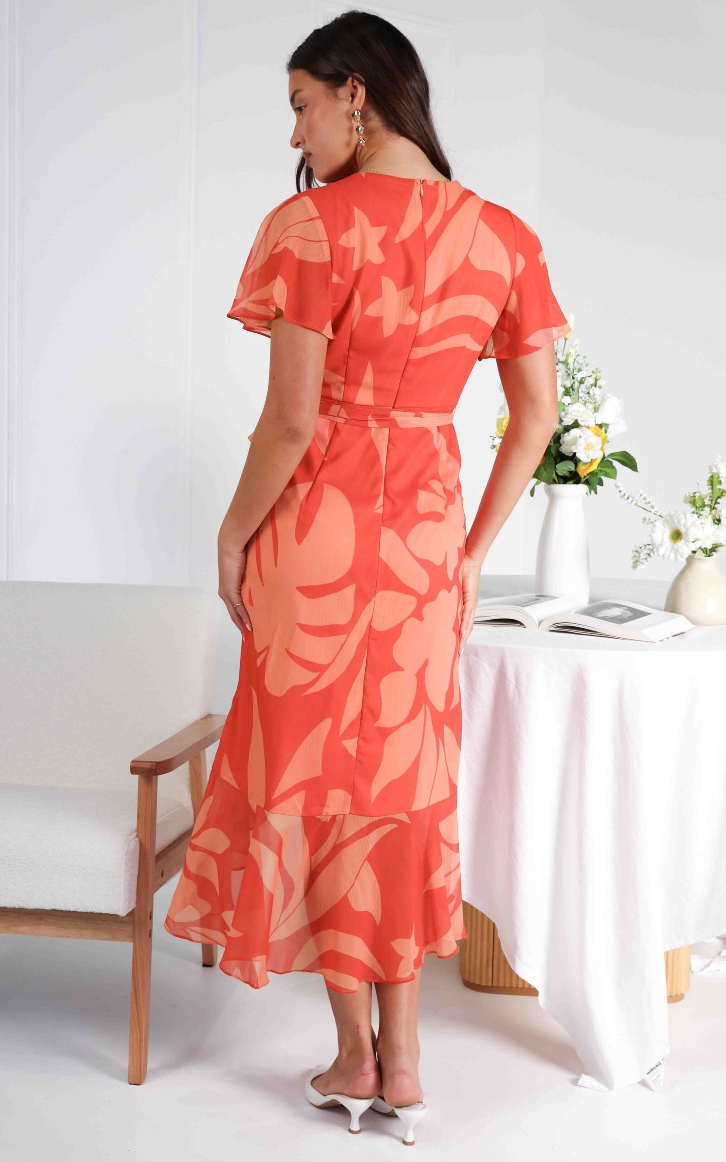 Nala Maxi Dress - Coral Orange Floral