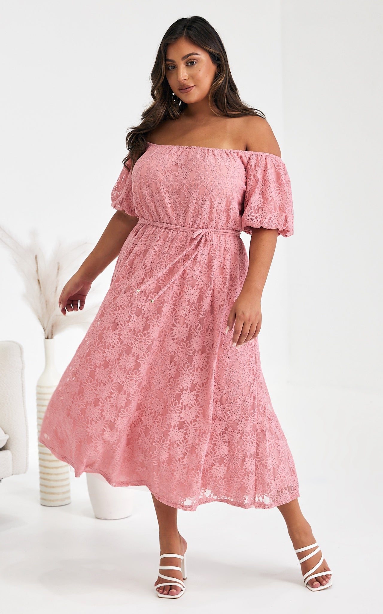 Nara Midi Dress - Rose Pink Lace