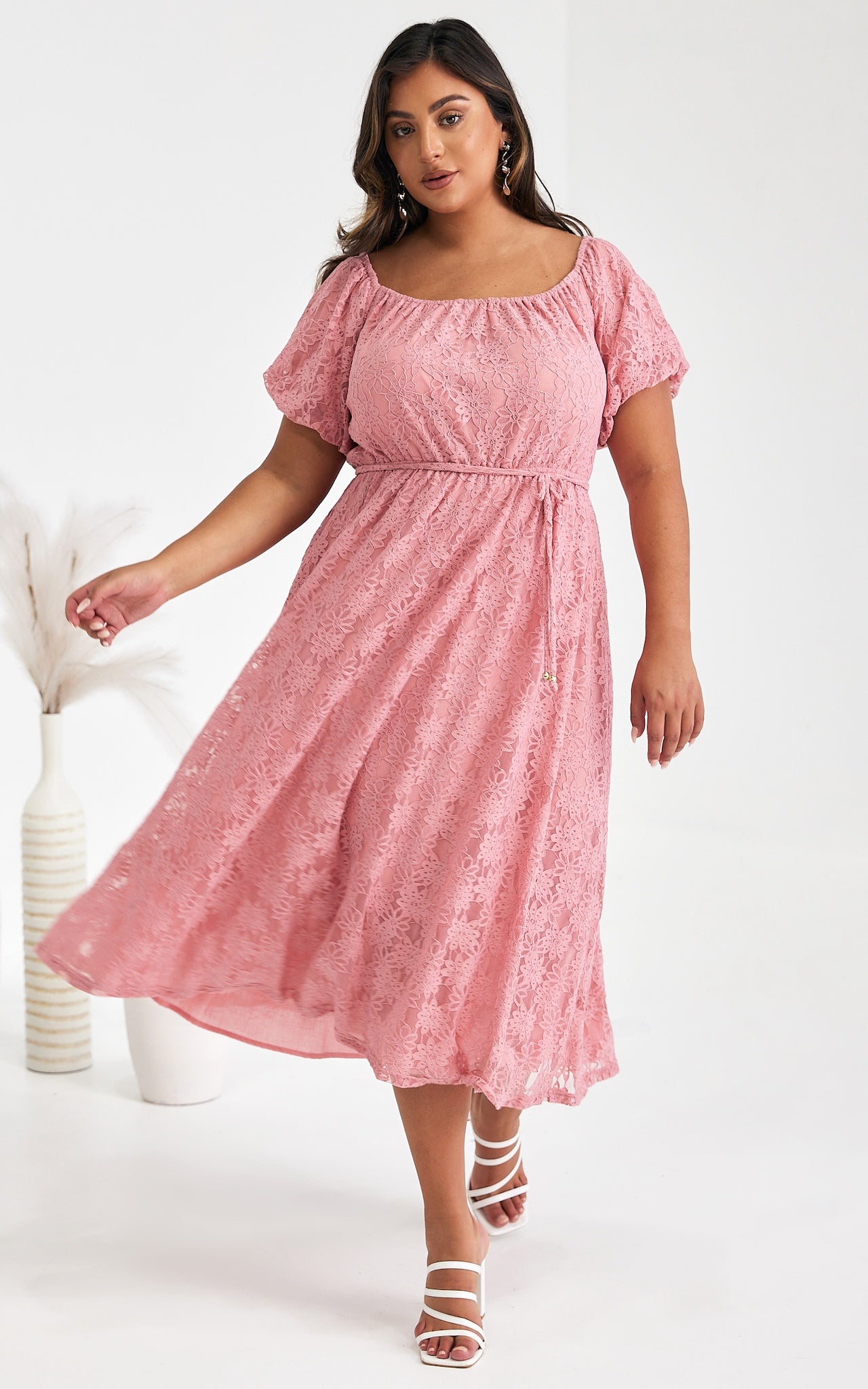 Nara Midi Dress - Rose Pink Lace