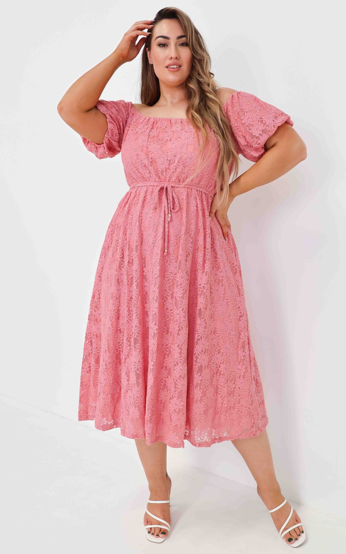 Nara Midi Dress - Rose Pink Lace