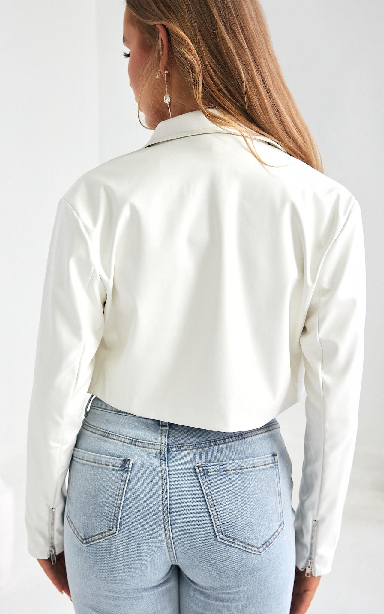 Nicoletta Crop Biker Jacket - White